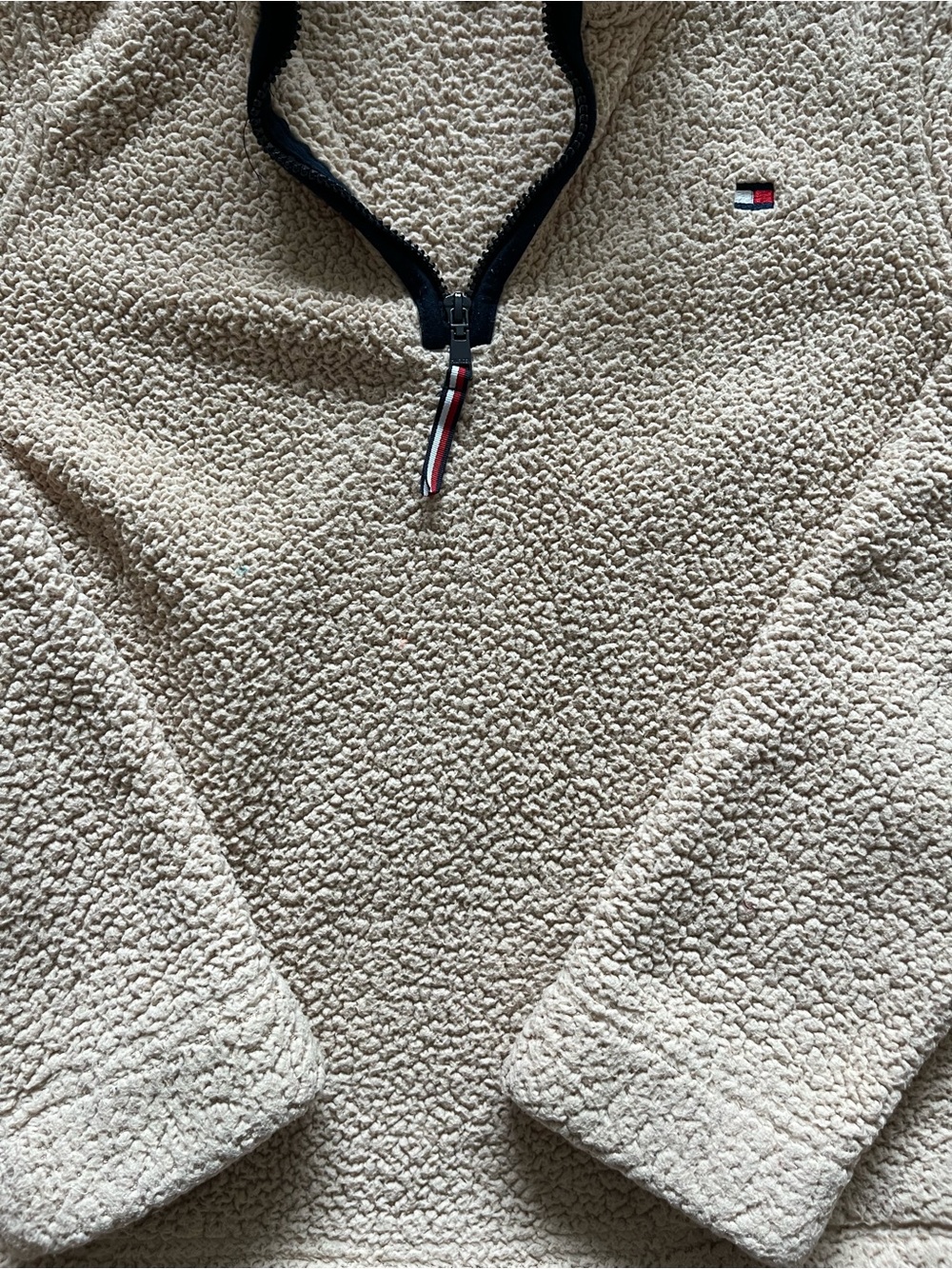 Tommy Hilfiger Fleece Pullover Womens Medium M Sherpa Faux Fur 1/4 Zip Oatmeal - Picture 4 of 7